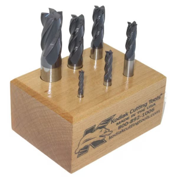 4 Flute Carbide End Mill Set, 6pc 1/8-1/2, Kodiak Cutting Tools, Mfr#: 56310007